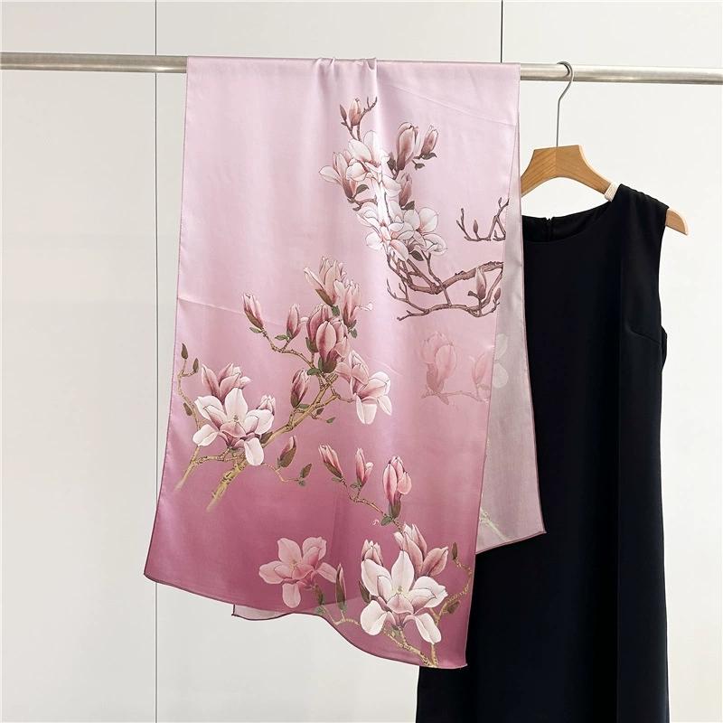 Graceful 100% Pure Silk Scarf Women Elegant Mulberry Silk Floral Neckerchief Scarves Shawls
