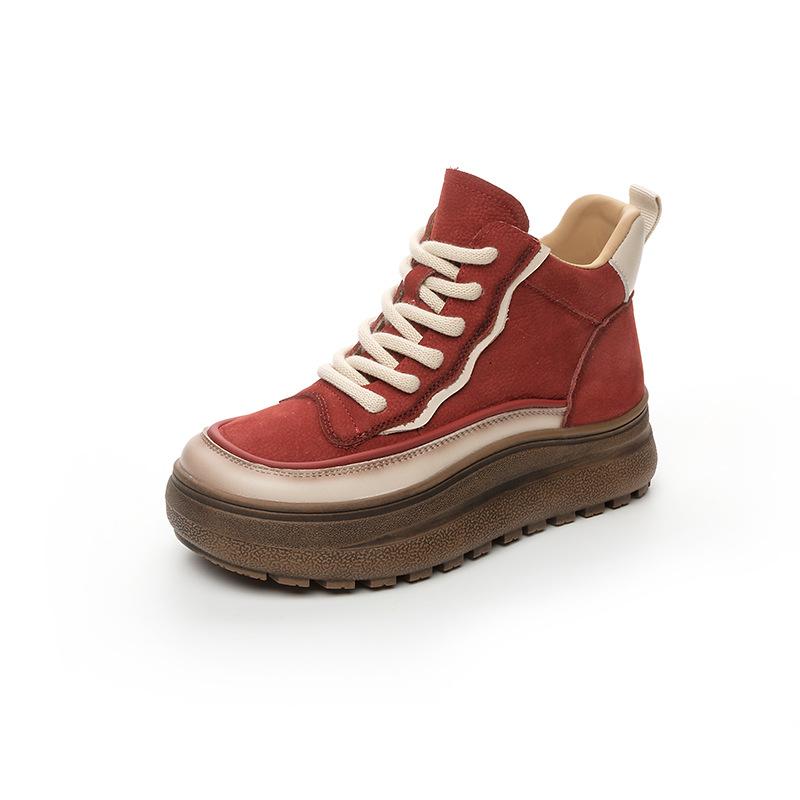 2025 New Women Genuine Leather Ankle Boots Autumn Winter Comfortable Warm Casual Sneakers Street Retro Female Thick Bottom Shoes