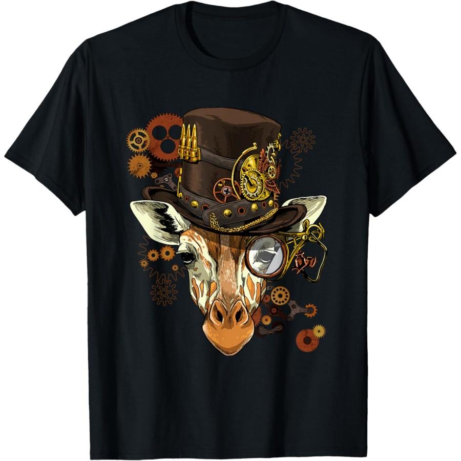 Стимпанк Шестеренка Жираф Футболка Механическое Животное Любитель Жирафов Футболка XXXXXL чёрный