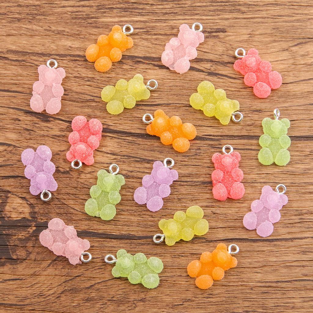 10pcs 11x21mm Cartoon Candy Colors Little Bear Resin Gummy Pendants Jewelry Making Drop Earrings Necklaces DIY Accessories