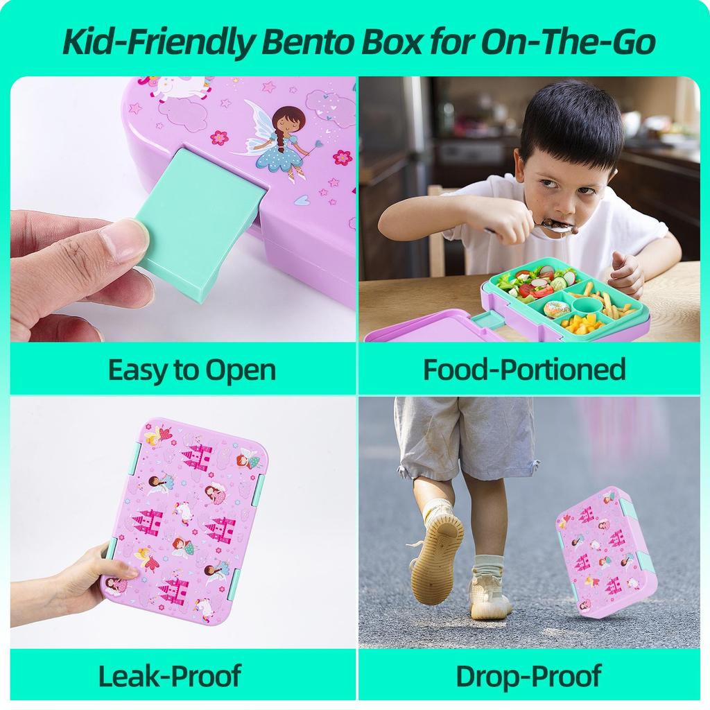 Kinder Cartoon Bento Box mit Doppelschnalle - Tragbar, Mikrowellengeeignet, Große Lunchbox für Schüler