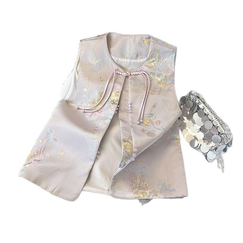 This Year, European Products 2025 New Foreign Style Small Fragrant Style Pink Buckle Jacquard Embroidery Vest
