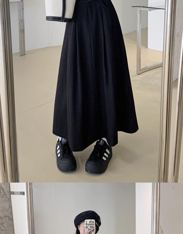 Plus Size Women's High Waist Black A-Line Midi Skirt - Autumn/Winter Fashion