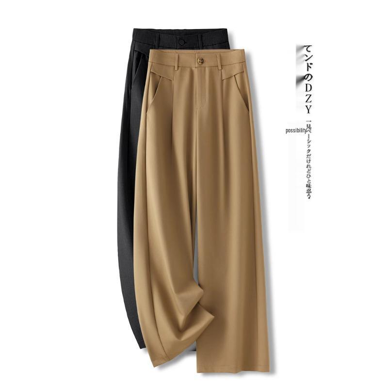 

Женские брюки цвета хаки с широкими штанинами, высокой посадкой, облегающие, длиной до пола - Коллекция весна/осень 2025 30/2XL, for 125-135 jin чёрный