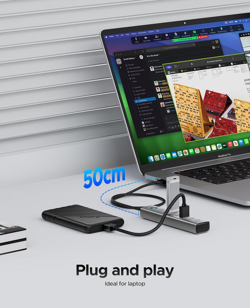 ORICO USB Aluminum Multiport 5Gbps Data 5V 3A Port Splitter for Portable Hard USB and More 7-Port 3.0 Hub, Adapter, Transfer, Type-C PC, Laptop,