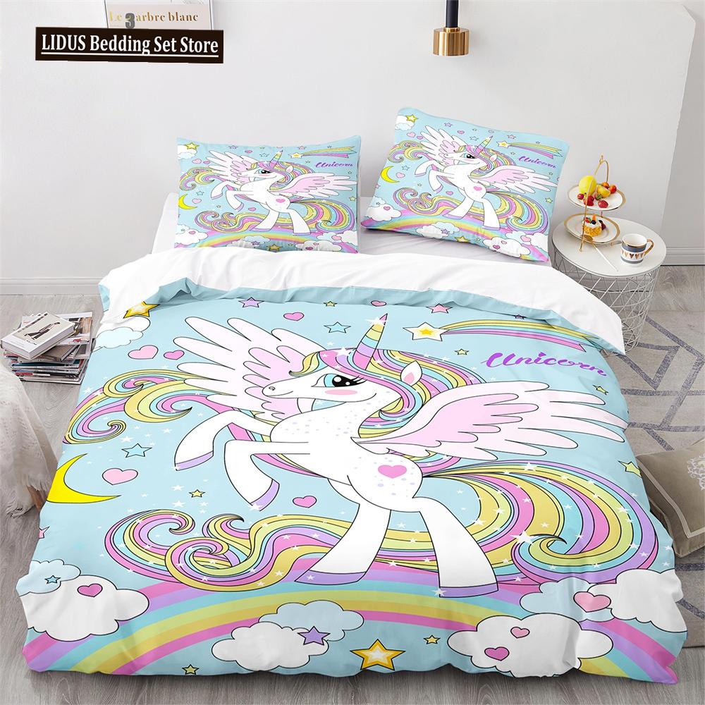 

Unicorn Rainbow Duvet Cover Set King Twin Full Size Kids Boy Girl Bedding Set Colourful Cartoon Child Polyester Comforter Cover EU single(135x200cm)