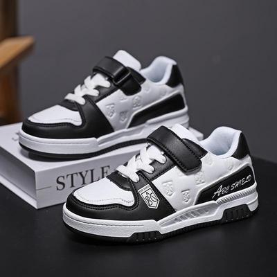 2023 Autumn Boys' Leather Non-Slip Sneakers - Soft Sole Mesh Board Shoes for Primary Students