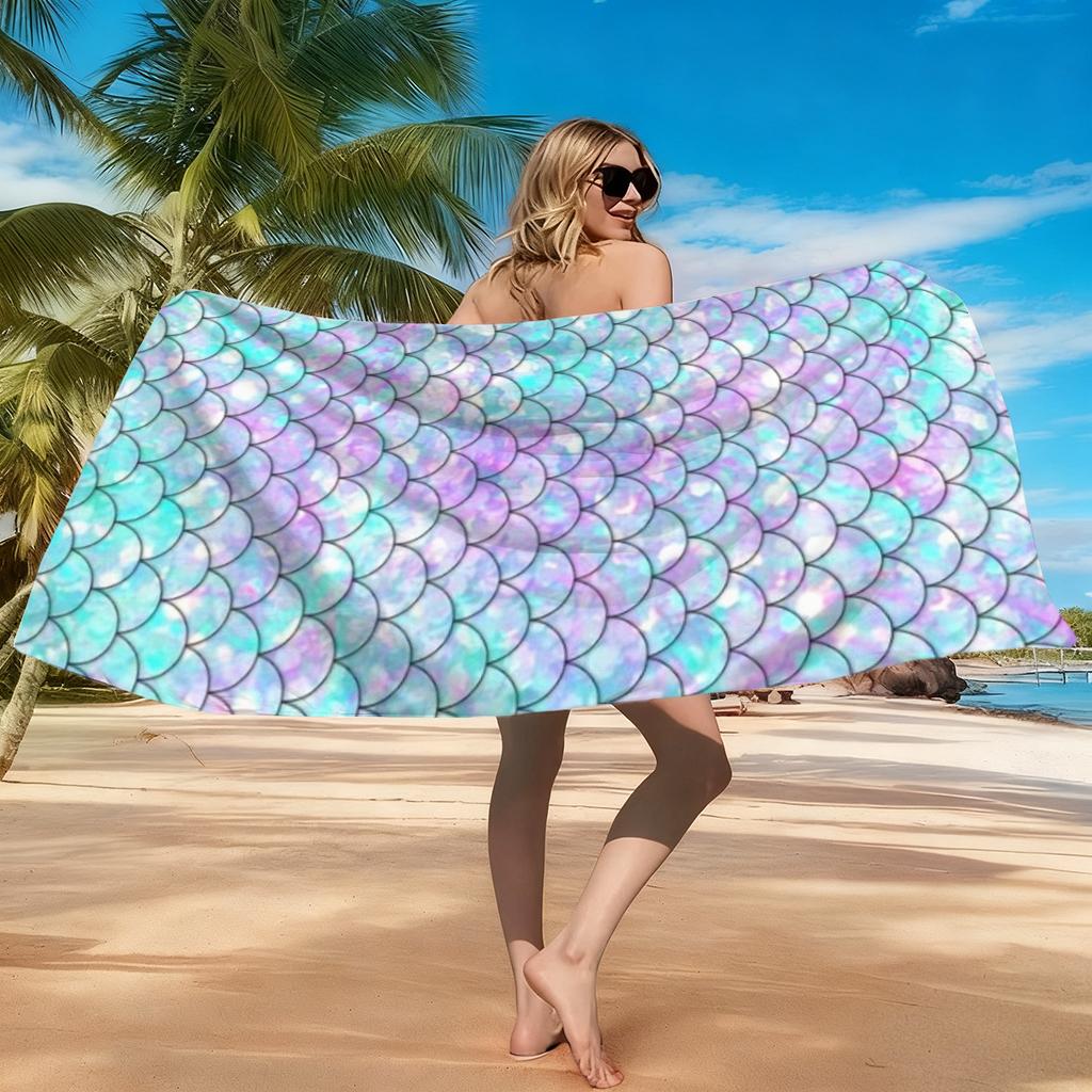 1pc Bright Mermaid Scale Design Beach Towel Super Absorbent Suitable for Beach Vacation Pool Summer Gift for Friends And Kids