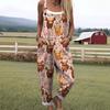 VIONA Damen Ärmelloser Jumpsuit Sommer Boho Floral Weites Bein Lange Hose Strampler Damen Träger Große Größen Freizeit Locker Latzhose