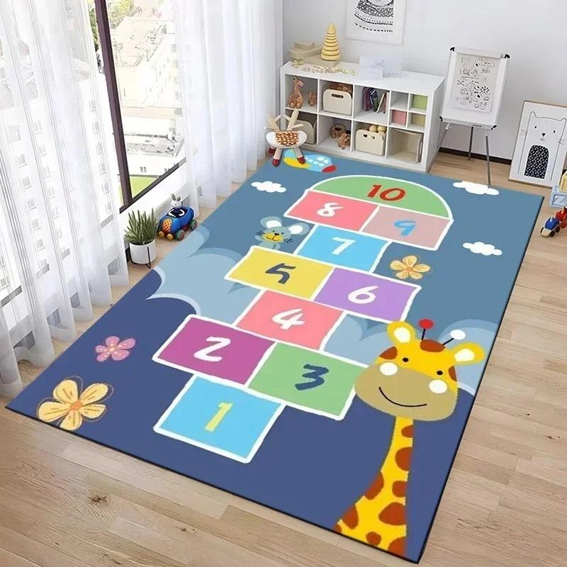 Interaktive Hüpfspiel-Matte Cartoon-inspirierter Teppich für Schlafzimmer Kinderzimmer Lustiger Teppich für Eltern-Kind-Spiel Nachttisch-Dekoration