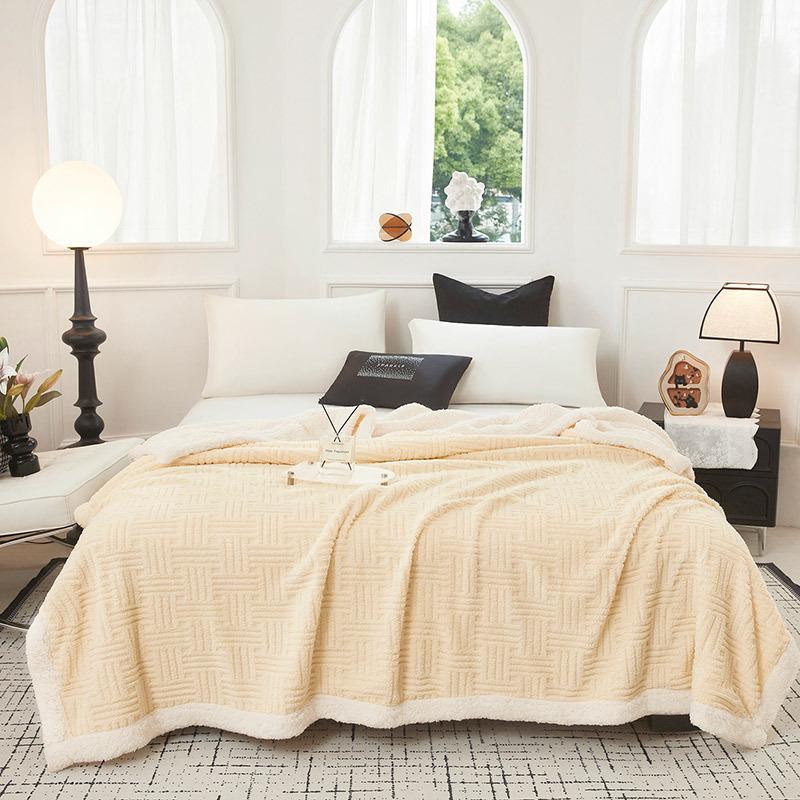 G5Z Double-Layer Jacquard Shu Cotton Flannel Blanket - Extra Thick Coral Fleece Sofa & Office Nap Throw 100x150cm