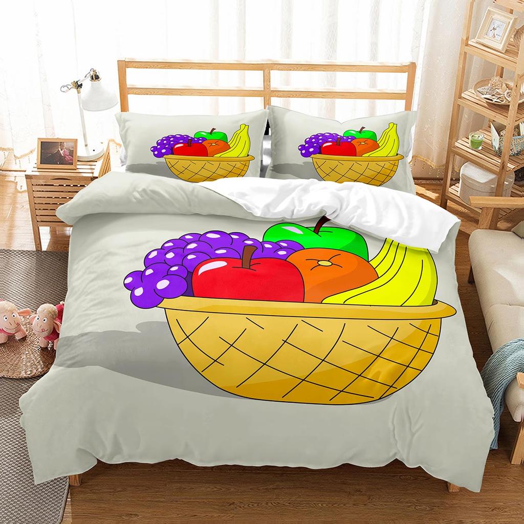 Cartoon Fruit King Queen Duvet Cover Cute Vegetables Pattern Bedding Set Colorful Food Quilt Cover Polyester Comforter Cover
