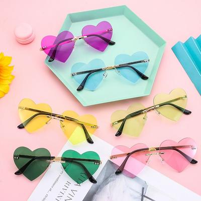 Accessories Party Cosplay Costume Rimless Heart Sunglasses Heart-Shaped Pink Hippie Sunglasses Metal Sun Glasses