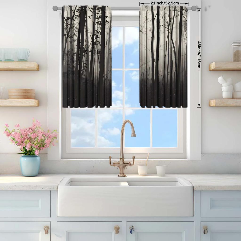2-Panels A Forest Shrouded in Smoke Printed Curtain - Artistic Home Decoration Curtains   All Season Decorative Curtains