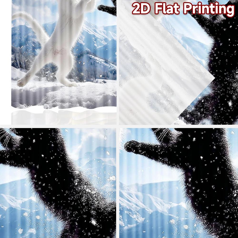 2D Flachdruck 2 Stück Fenstervorhänge Niedliche Katzen Schneebedeckte Berge Tanz Digital Bedruckte Polyester Vorhänge Feiertagsdekorationen für