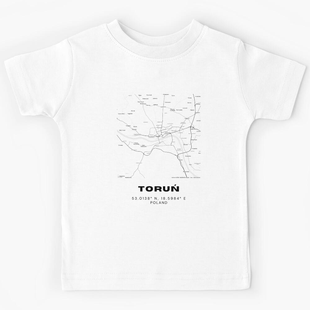 Toruń Poland Map | Modern Minimalist Black and White Poster Kids T-Shirt 100