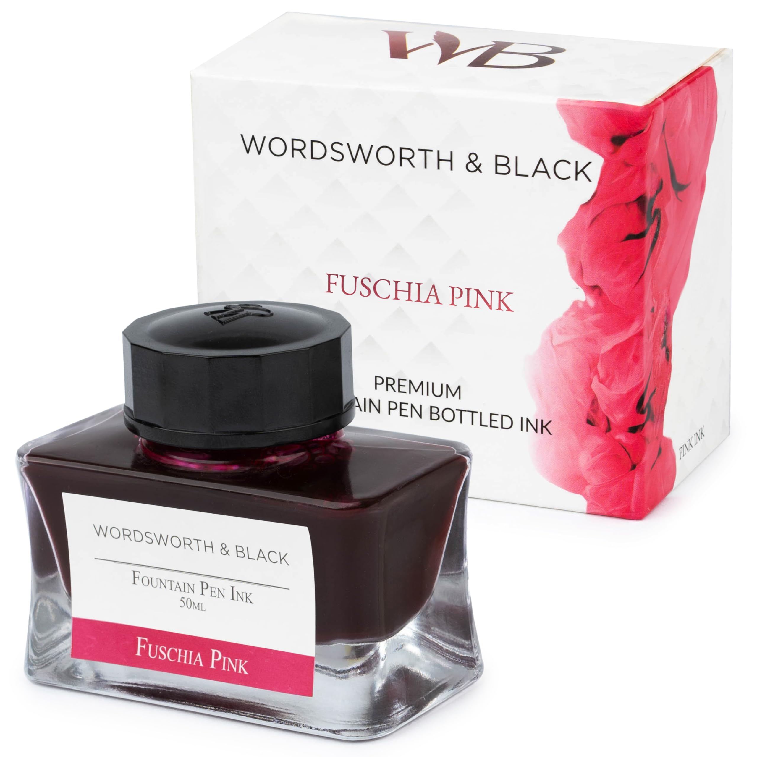 

Чернила для перьевой ручки Wordsworth Black, флакон для перьевой ручки класса люкс, классический дизайн, плавный поток и (50мл) Издание, [Розовые] Чернила, Бутылка,