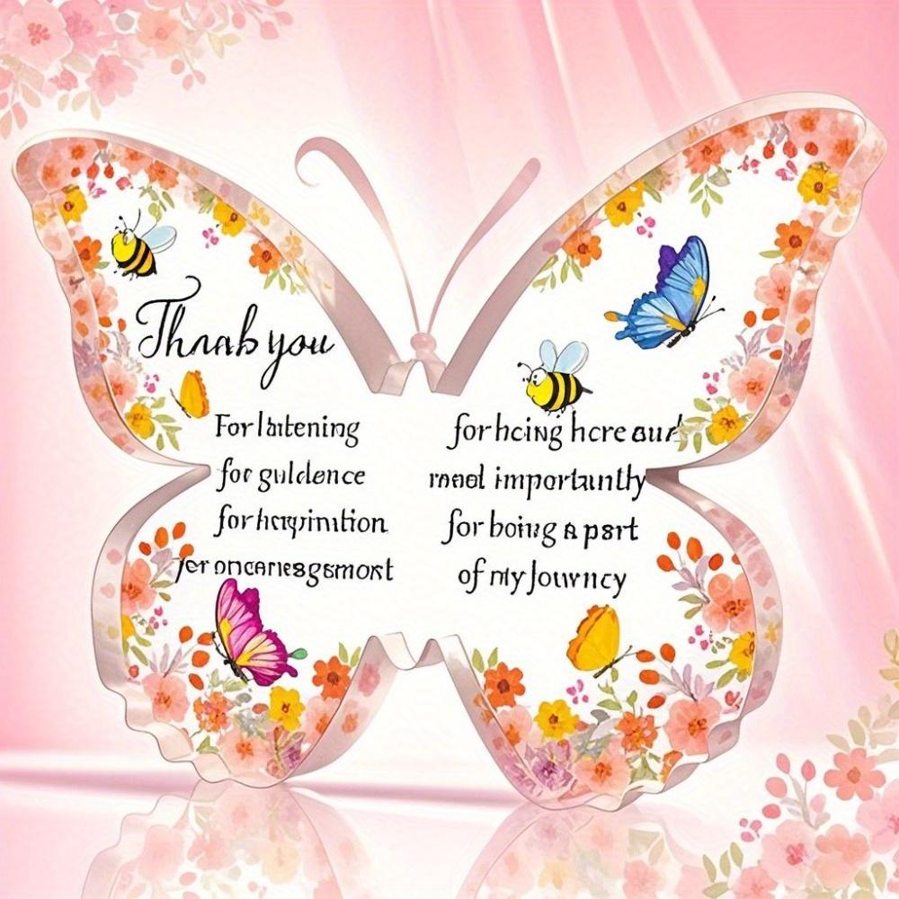 

1pc Thank You Acrylic Desktop Decoration - Vibrant Floral & Butterfly Design with Inspirational Message - Perfect for Teachers, Friends, Bosses 9*11cm