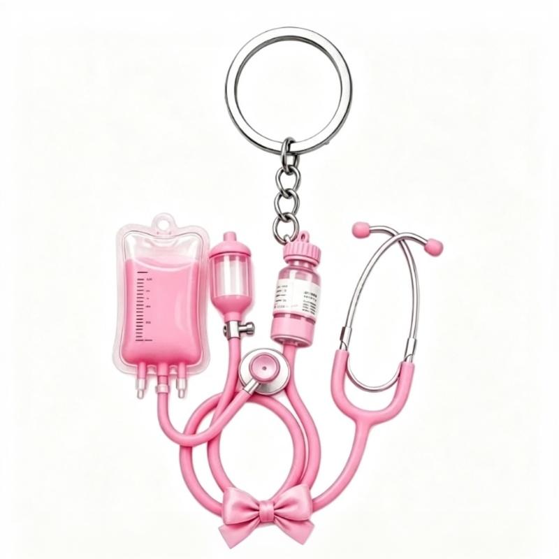 Stethoscope Keychain Mini 2D Flat Cute Shape Medical Themed Nurse Bag Charm Exquisite Souvenir Gift for Hospital Workers