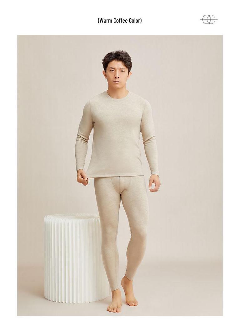 Men's Thick Fleece-Lined Cashmere Silk Base Layer Set for Winter