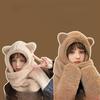 3-in-1 Hat Scarf Gloves Set For Women Cute Bear Mask Hat Winter Warm Double Layered Thickened Accessories