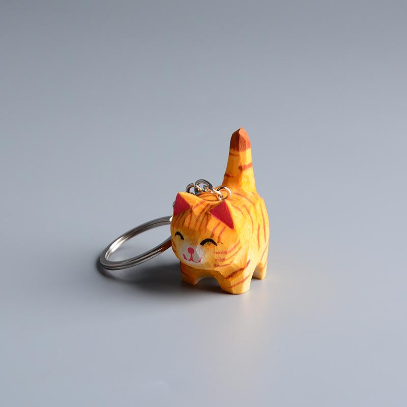 Handcrafted Wooden Cat Keychain Ornaments: Small Orange and Gray Cat Backpack Pendants