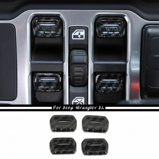 Carbon Fiber Window Control Switch Button Cover Trim For Jeep Wrangler JL JT 18+