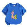 Cute Kids Boys Girls 100% Cotton Crew Neck Short Sleeve T-Shirt, Adorable Cartoon Dinosaur with Party Hats Print Casual Lightweight Tee for Children D
