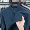 Solid Color 100 Wool Thickened Warm Half Zip Half Turtleneck Pullover Knit Sweater For Men