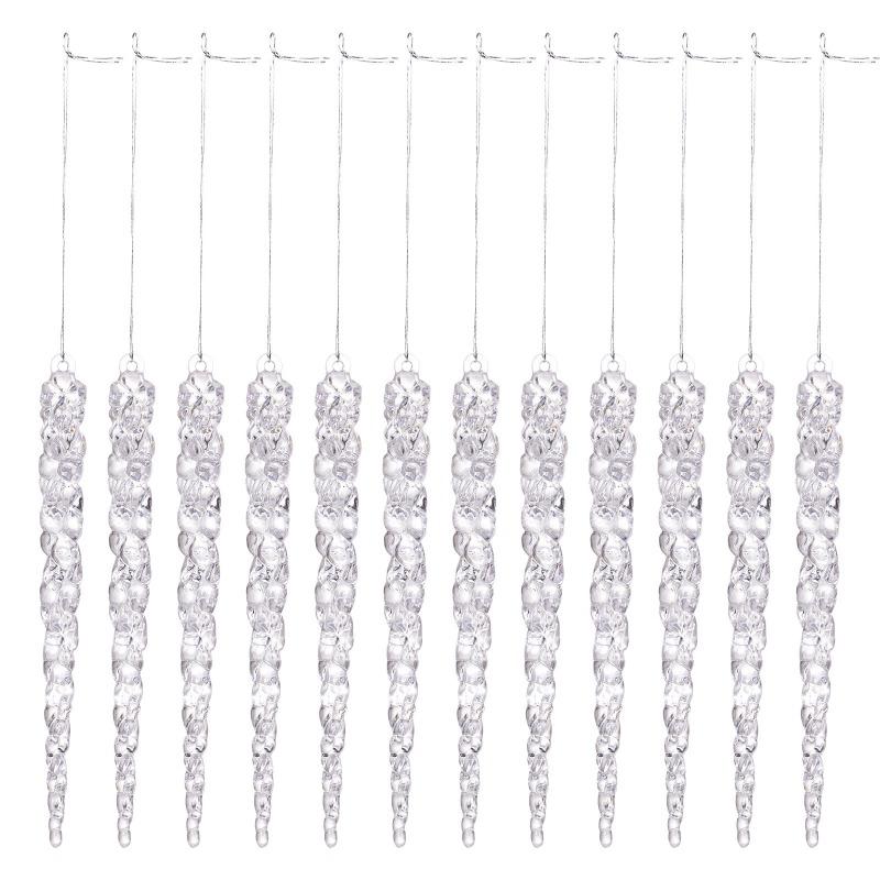 Christmas Decorations: 12 Pieces of Transparent Ice Floes, Acrylic Transparent Ice Cones and Ice Sticks, Christmas Tree Decorations