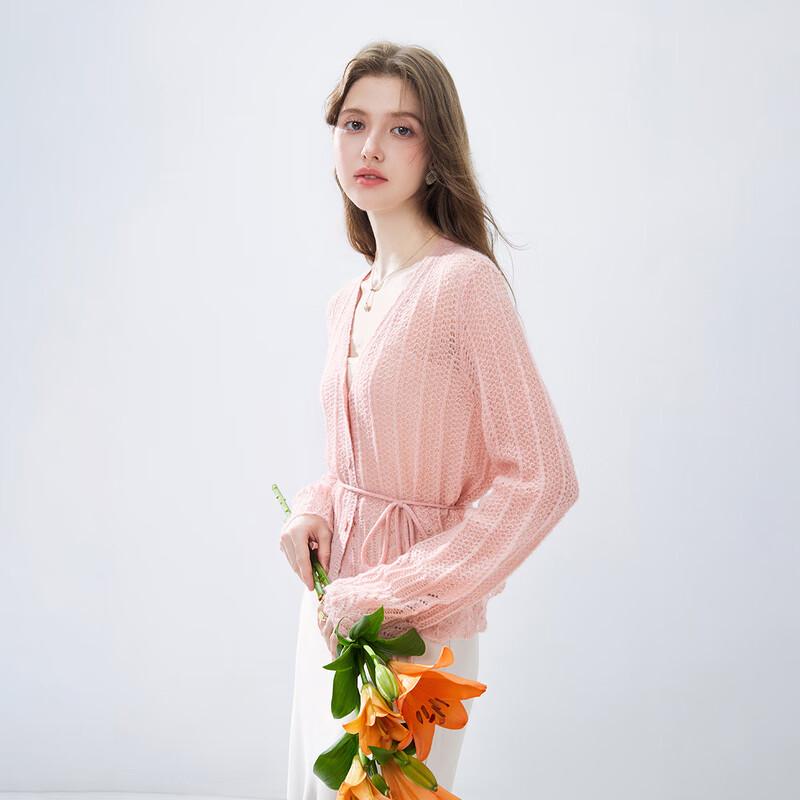 Damen V-Ausschnitt Lochstrick Cardigan