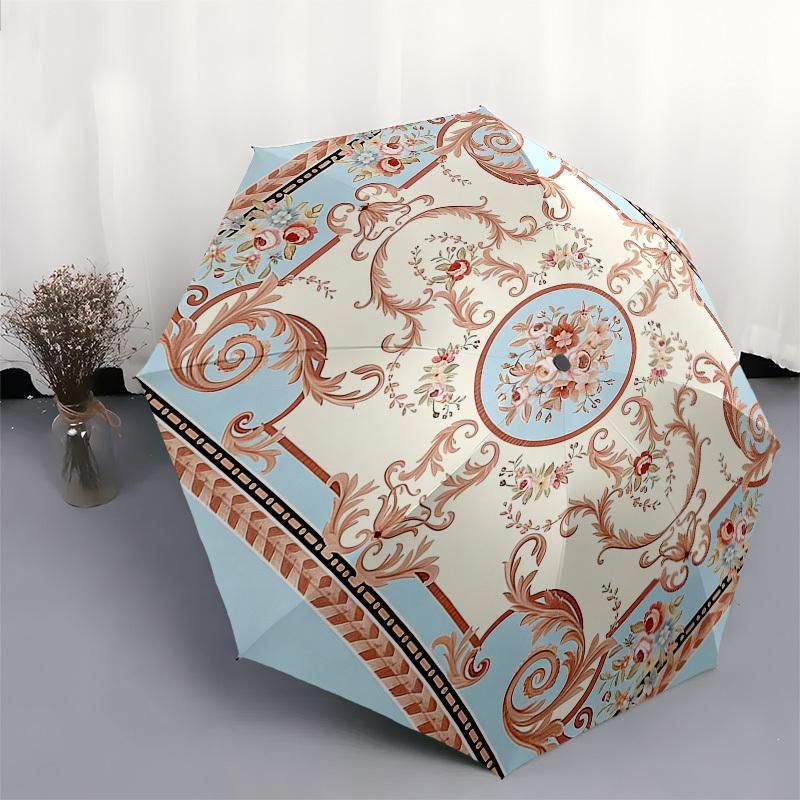 1PC Floral Pattern Ornamentation Umbrella-8-Rib Reinforced, Automatic Open, Lightweight & Durable, Fashion Accessory for Outdoor, Beach L0332