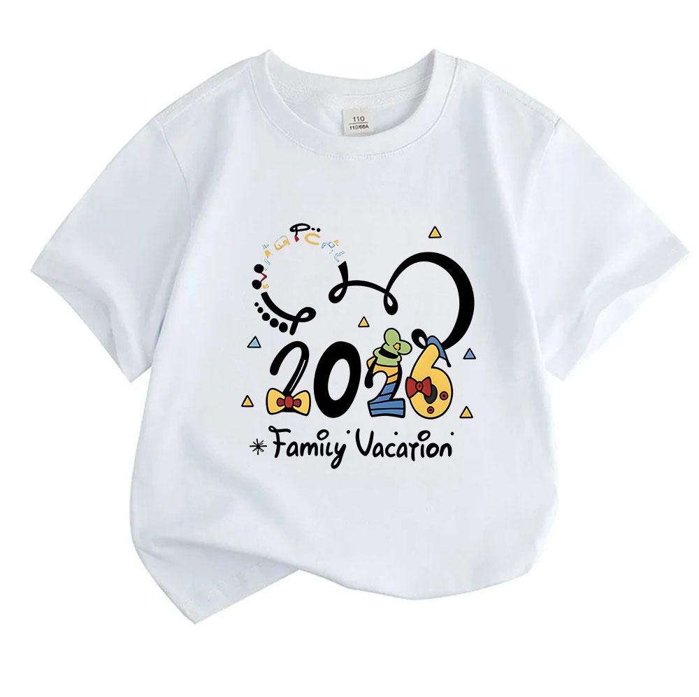 Kids Boys Girls 100% Cotton Crew Neck Short Sleeve T-shirt, 2026 Family Vacation Cute Cartoon Print Casual Soft Breathable Tee for Travel Daily Wear