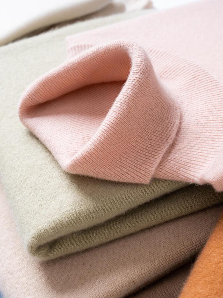 Damski sweter z 100% kaszmiru, z wysokim dekoltem, luźny - Zimowy dzianinowy bazowy sweter z wciąganiem przez głowę