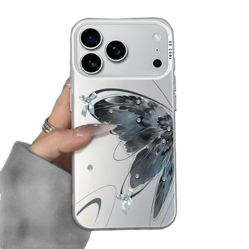 Blue Ink Butterfly Phone Case for iPhone 12/13/14/15 Pro, 16 Pro Max, 17