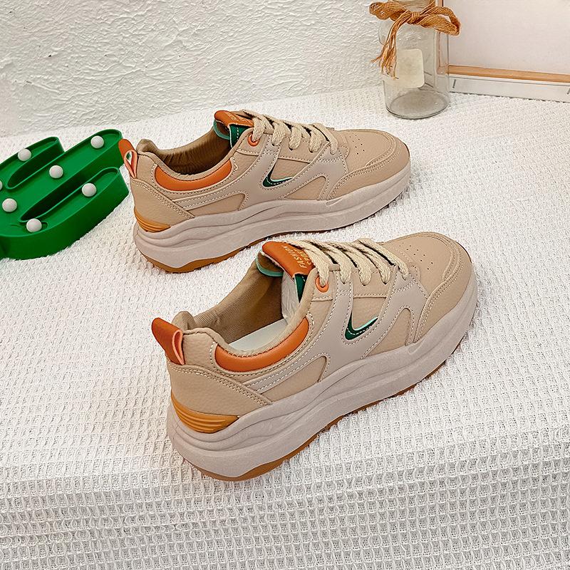 

Модные весенние женские туфли, кроссовки, новые, увеличивающие рост, толстые, повседневные, для улицы, универсальные, с неглубоким носком, на шнуровке, одинарные туфли 40 абрикосовый