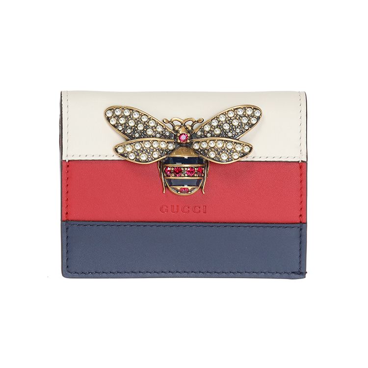 

Gucci Queen Margaret Metal Bee Decorated Double Fold Flap Color Block Leather Card Holder Wallet Women wallet Red White Blue 476072-DYWPT-4160 Basic Set (Bag+Dust Bag)