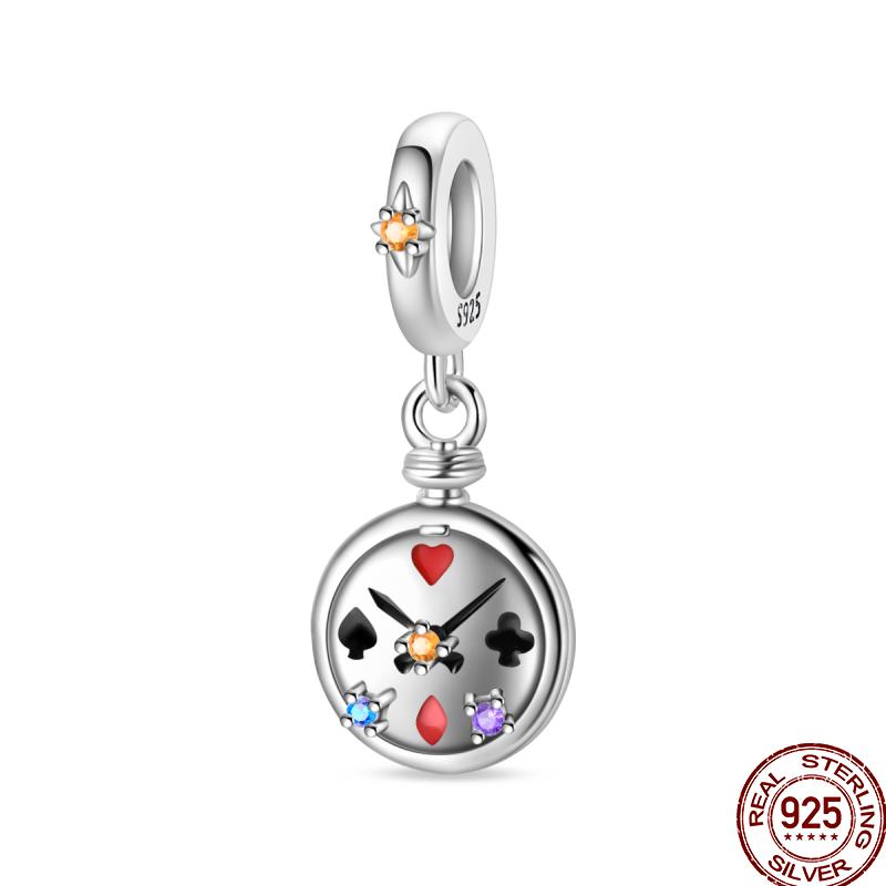 Copper Magician Circus Playing Cards Teddy Bear Charm Beads Suitable Fit Pan Original Bracelet Diy Jewelry