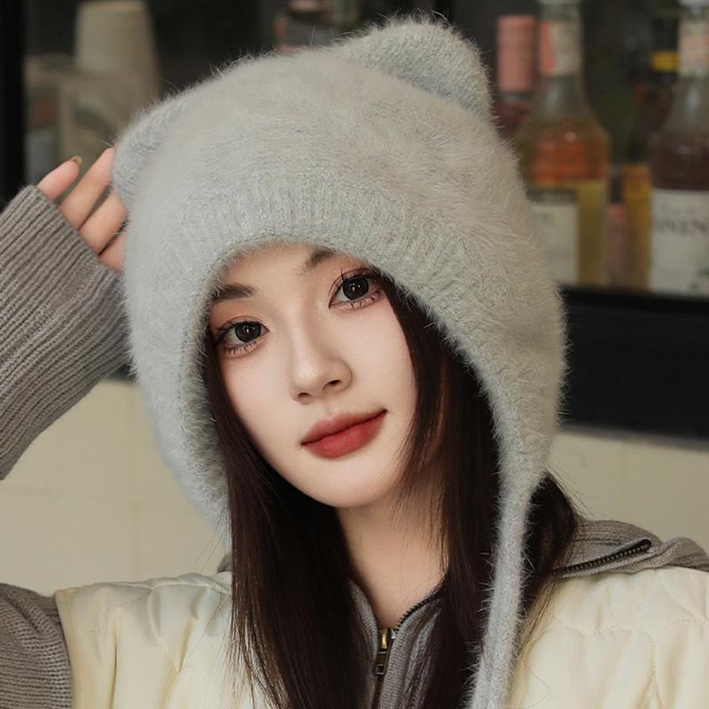 Women's Fuzzy Cat Ears Velvet Winter Hat - Warm, Knitted, Outdoor Lei Feng Style