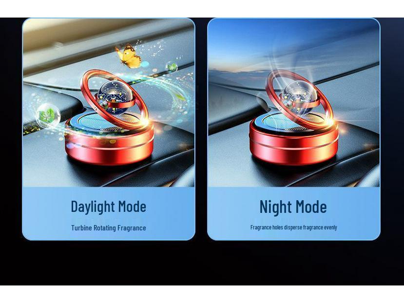 Solar Car Aromatherapy Ornament: Dual-Ring Rotating Perfume Deodorizer for Interior Decoration