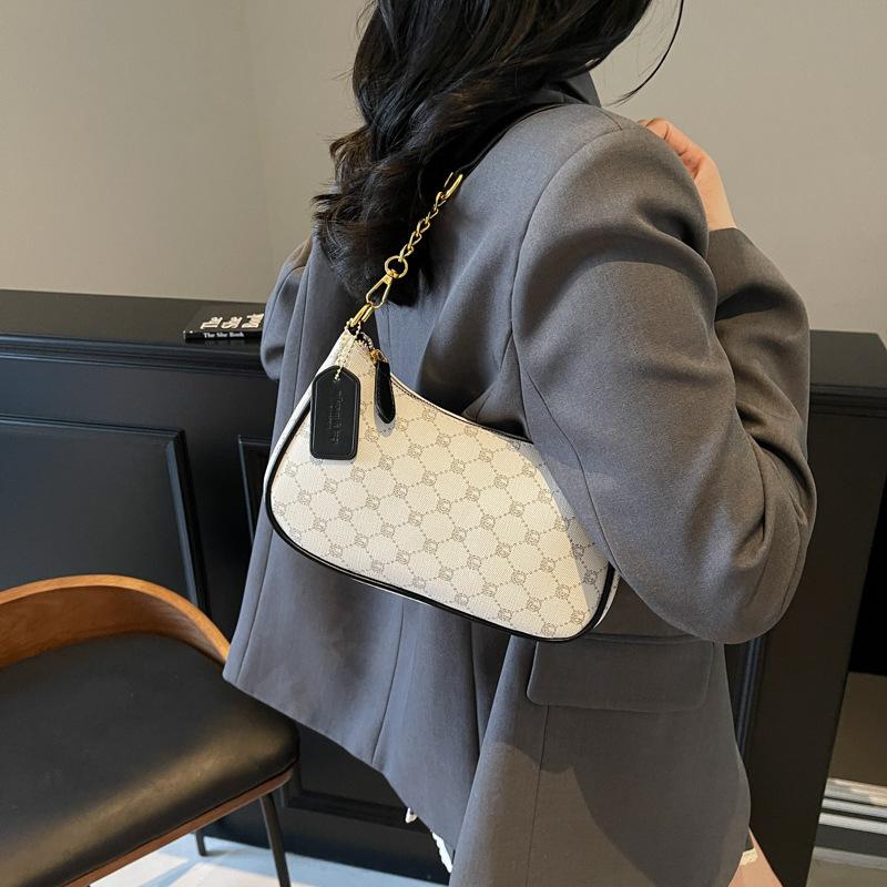 Sac d'aisselle vintage en similicuir pour femme, Sac à bandoulière bandoulière à chaîne imprimée rétro, Sac à main chic color-block quotidien pour sorties