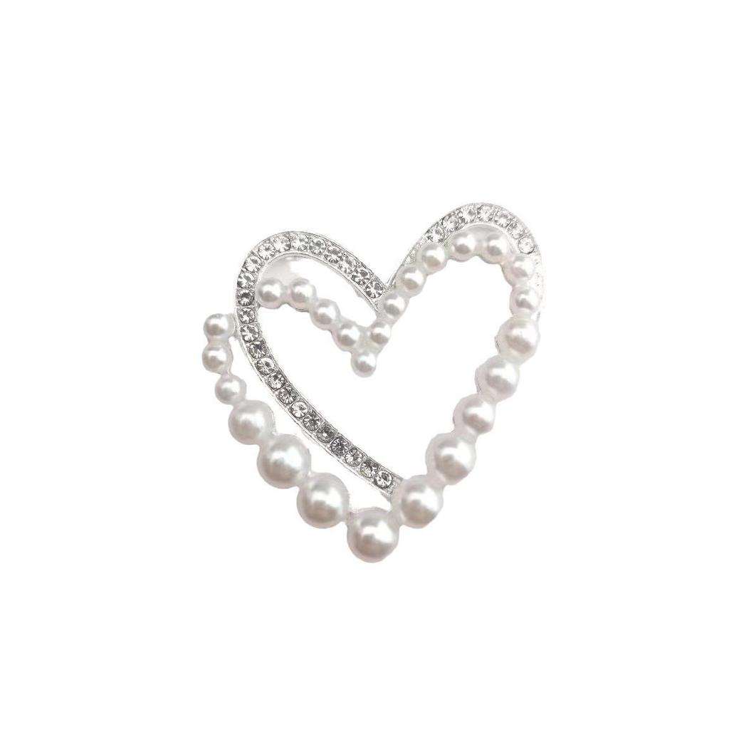 Metal Rhinestone Pearl Heart Phone Case Ornament & Women's Brooch Accessory