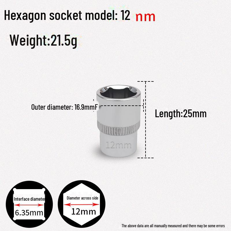 1/4" Xiaofei Hex Socket Wrench, Short 6.3mm Chrome Vanadium Steel Head