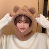Bear hat women's winter scarf gloves three-piece cotton fleece integrated hooded cute thickened warm ear protector cotton hat