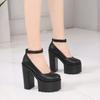 Women Slingback Pumps 15CM High Heel Waterproof Platform Peep Toe Shoes Chunky Block Heel Sandals