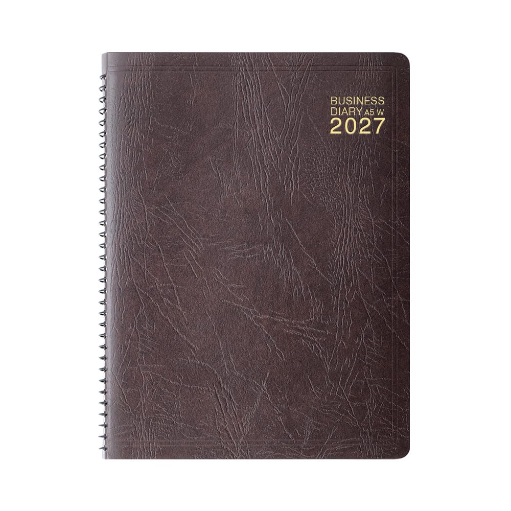Midori Business Diary Notebook 2027 A5 Weekly Ring Brown (Starts January 2027)