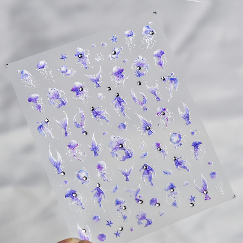 Magical Blow Bubbles Goldfish Bunny Rabbit Cat Kitten Shape Shiny Dreamy Bubbles 5D Nail Art Decorations Sticker Manicure Decal