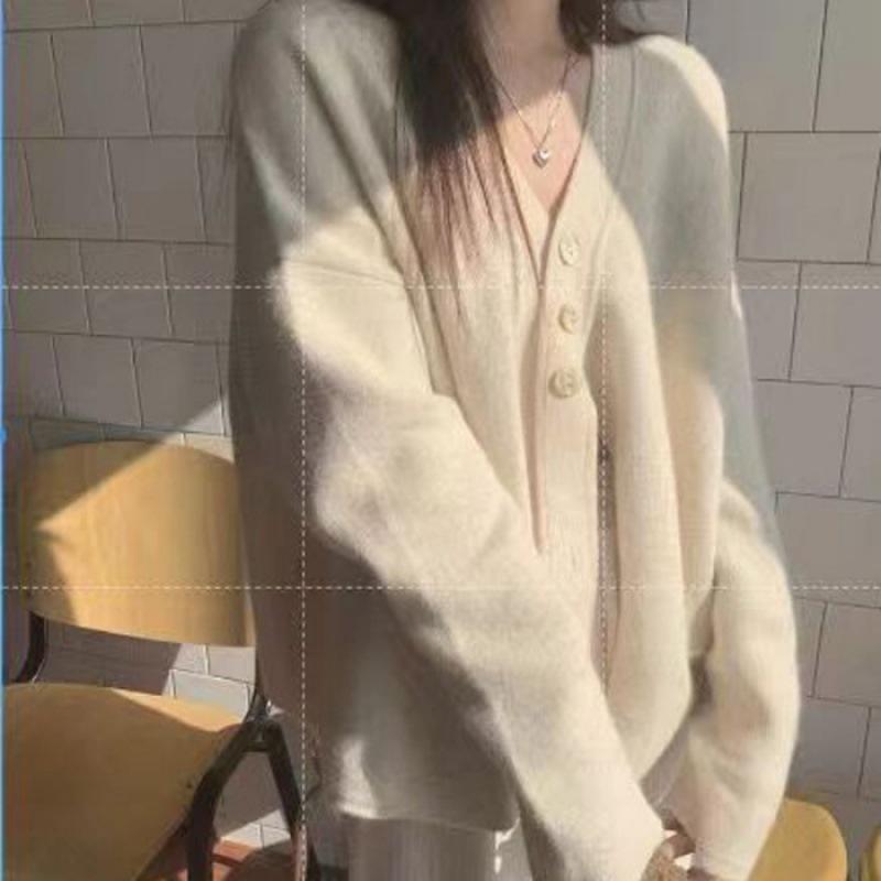 Women's 2023 Autumn V-neck Knit Cardigan - Stylish Lazy Style Sweater Coat Base Layer