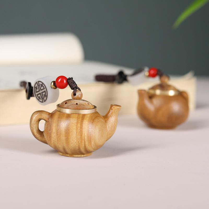 Green Sandalwood Teapot Pendant Keychain for Bags & Cars - Unisex Accessory