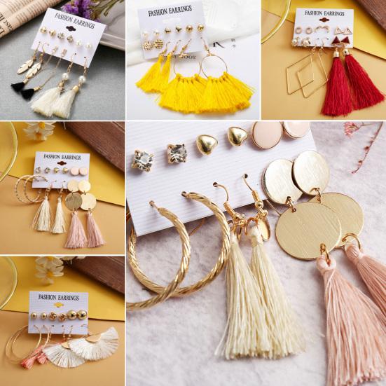 6Pcs/Set Bohemia Women Tassel Hook Earrings Ear Stud Set Jewelry Accessories